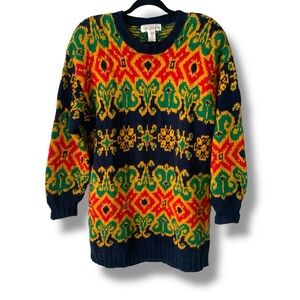 Vintage JONES NEW YORK Hand Knit Oversized Geometric Sweater Multicolor Medium